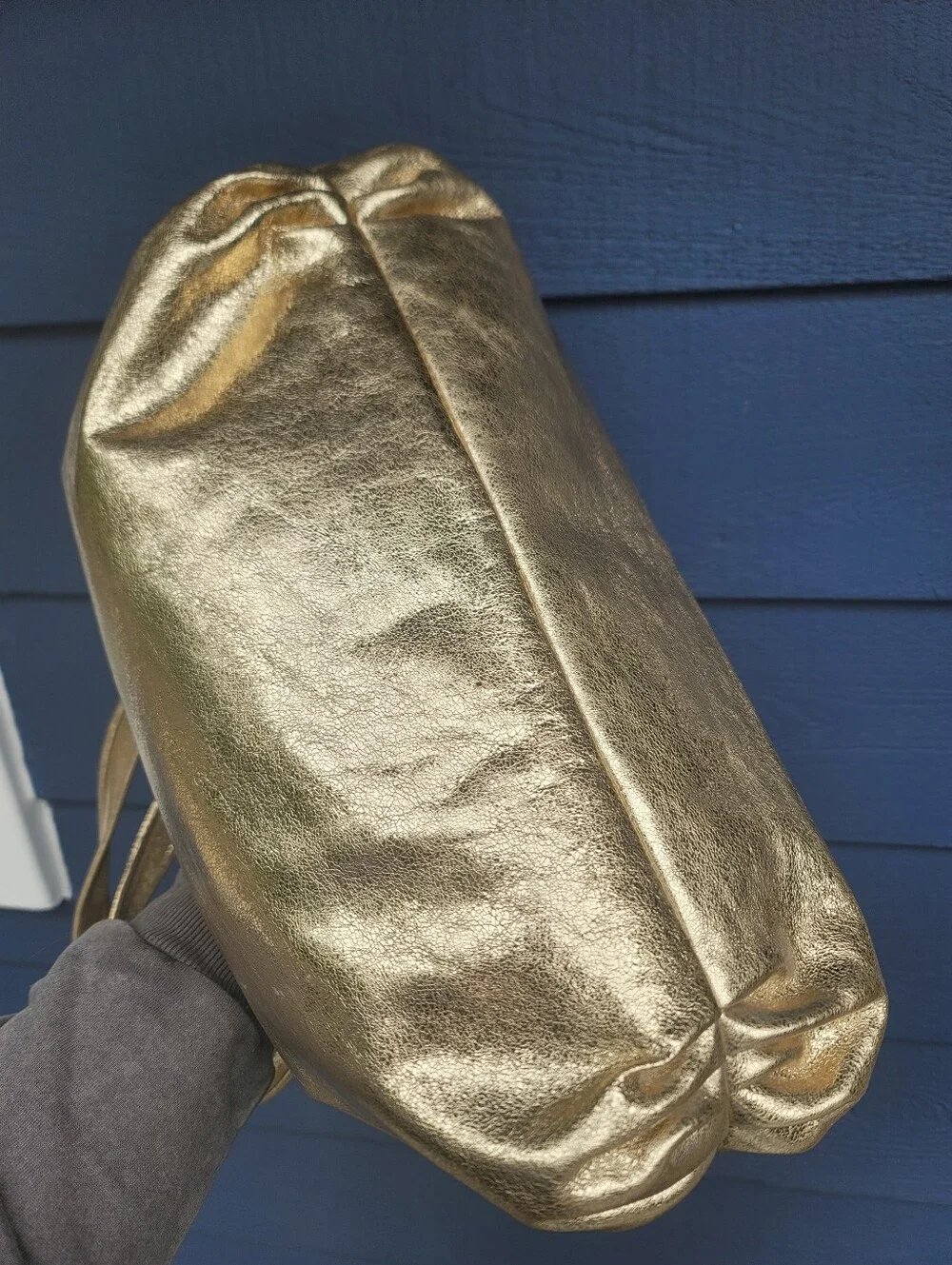 Coach Poppy Metallic Gold Leather Tote With Cursive Coach Charm